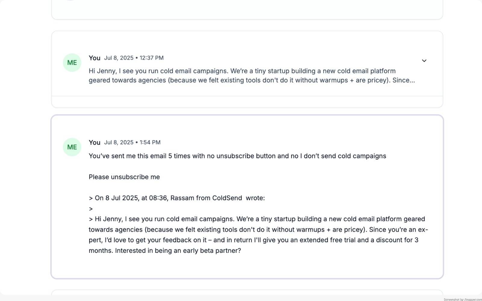 Customer complaint about duplicate emails