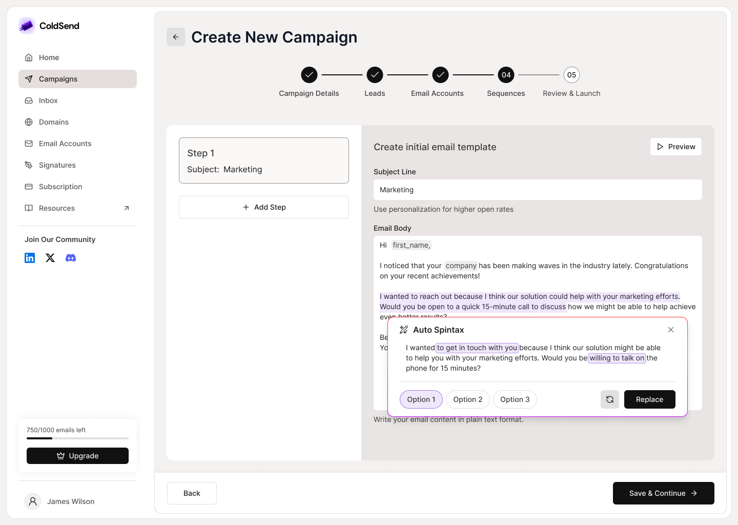 Spintax feature screenshot